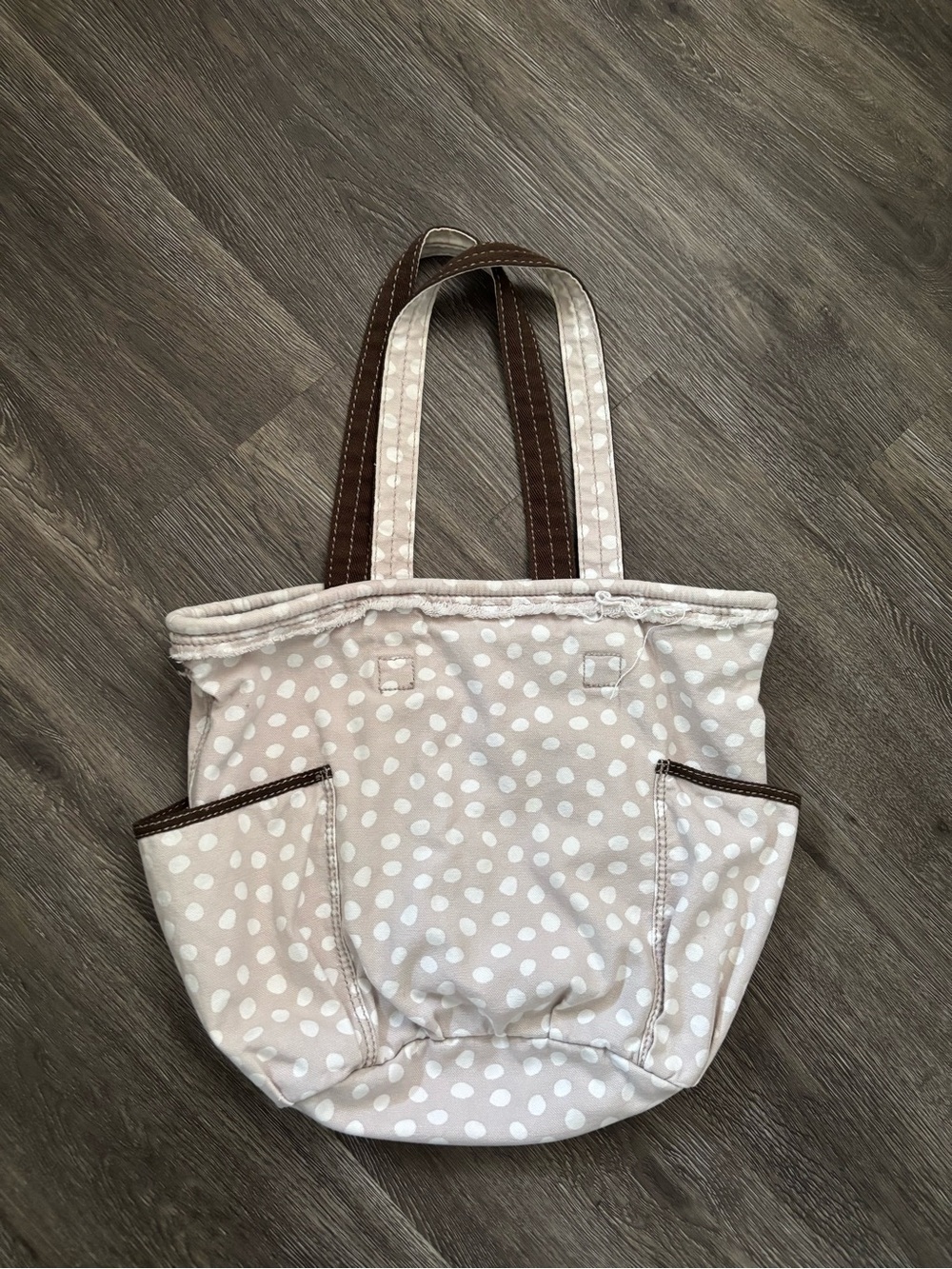thirty-one Beige Polka Dot Tote with Brown Handles